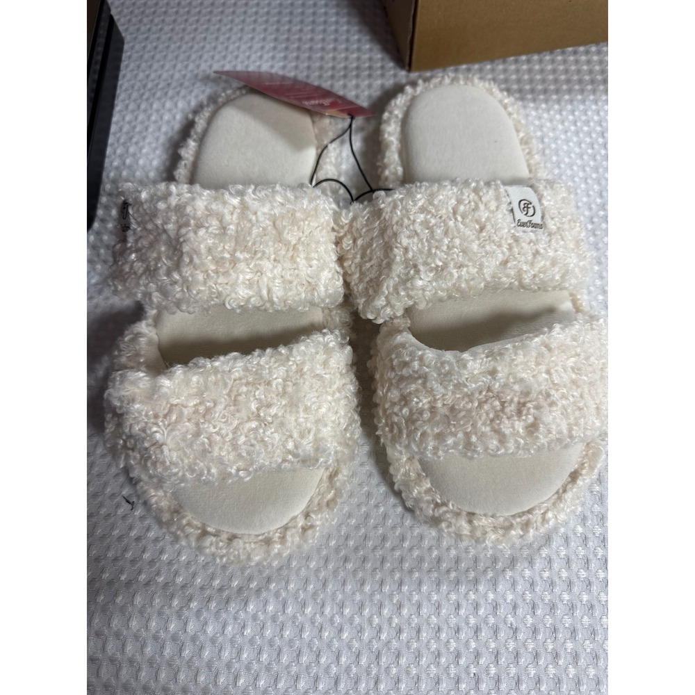 EverFoams Slide Slippers Womens 11-12 Sherpa Cream Indoor Loungewear NWT